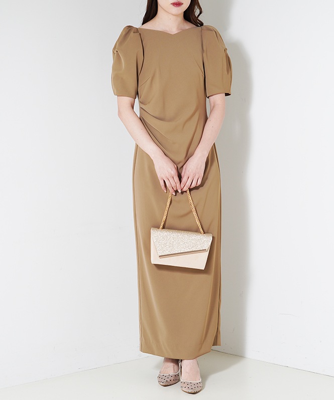 lace arm drape dress