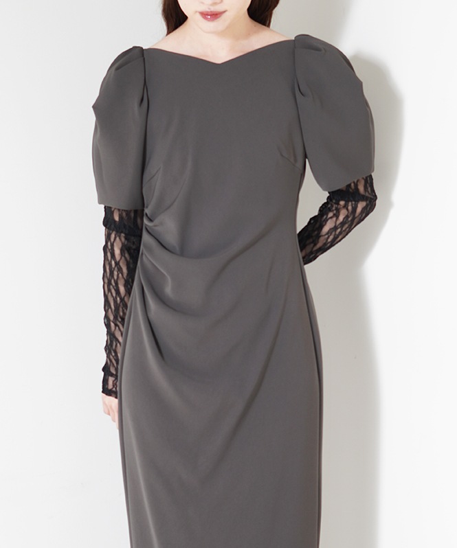 lace arm drape dress