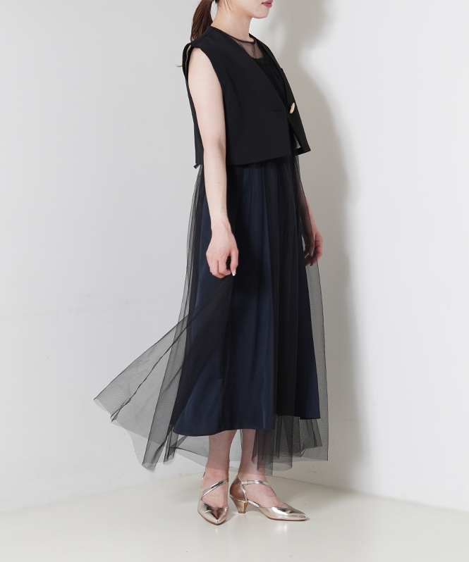 Andresd bloomingtulledressブラック チュール付きドレス ANDRESD ドレス チュールレイヤードドレス / tulle layered