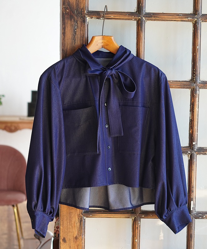 テンセルデニムリボンシャツ