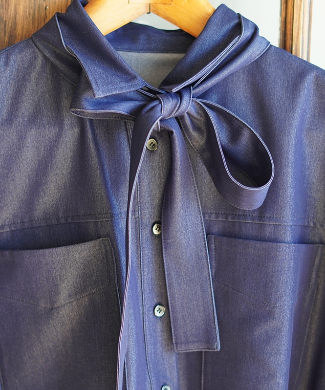 テンセルデニムリボンシャツ