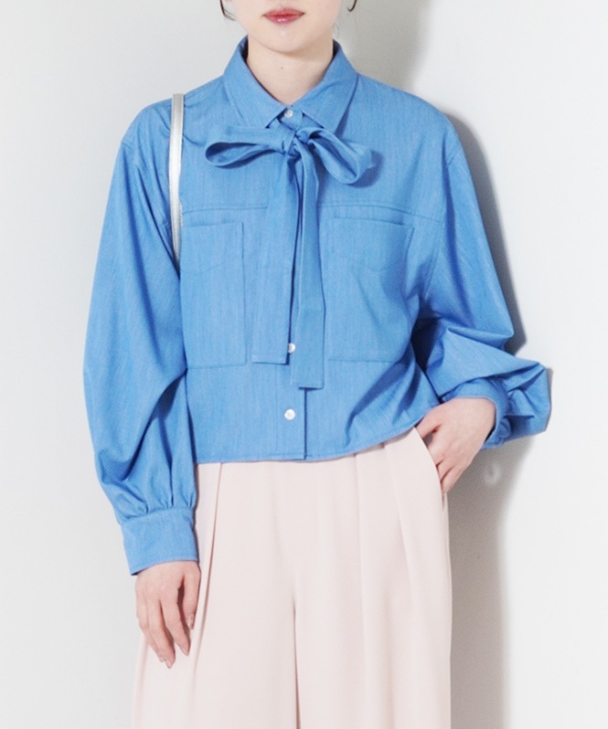 テンセルデニムリボンシャツ