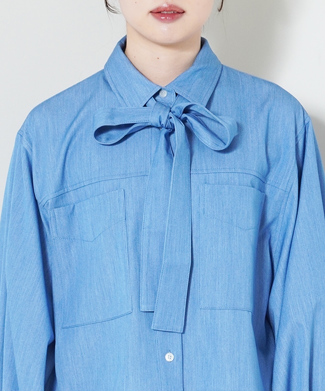 テンセルデニムリボンシャツ