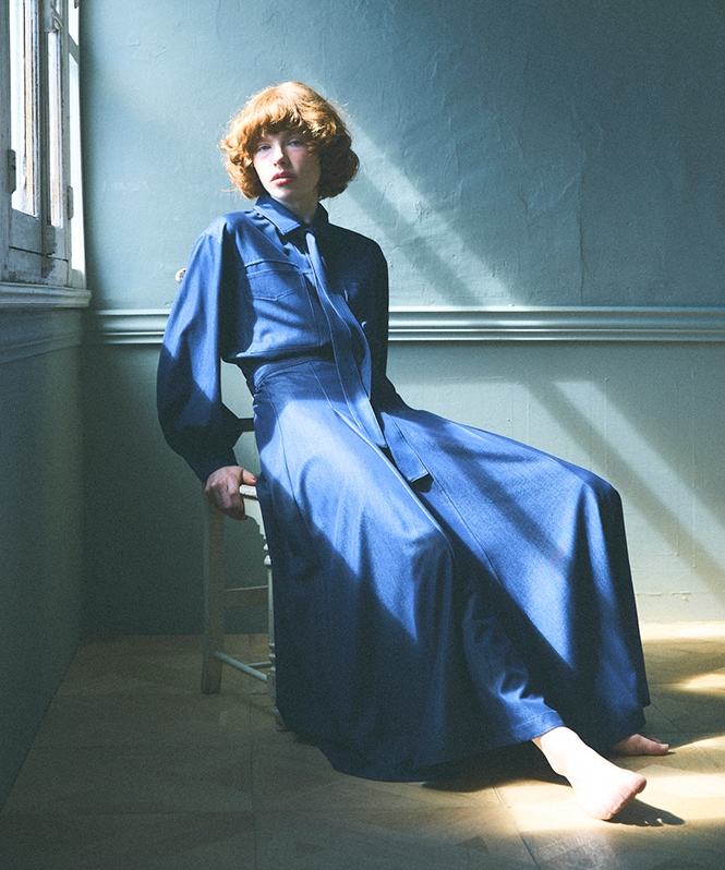 テンセルデニムリボンシャツ