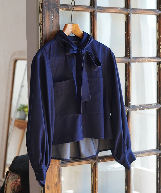 テンセルデニムリボンシャツ