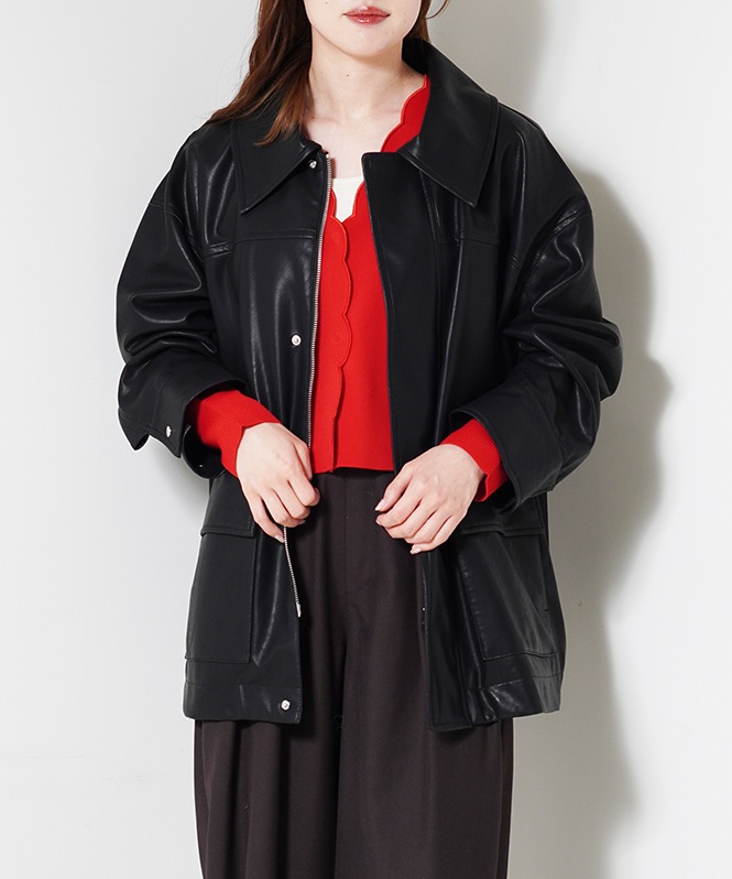 フェイクレザーブルゾン