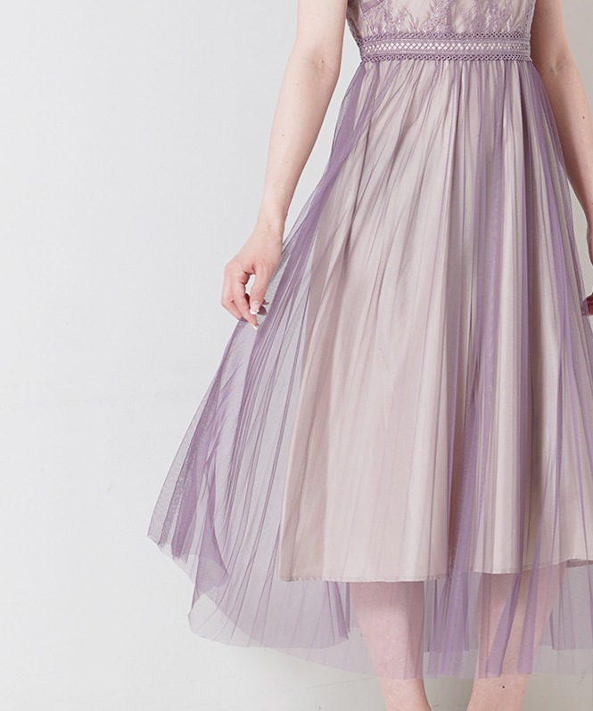 【美品】VALERIANE フレア袖チュールワンピースドレス　Lサイズ 美品】VALERIANE フレア袖チュールワンピースドレス Lサイズ