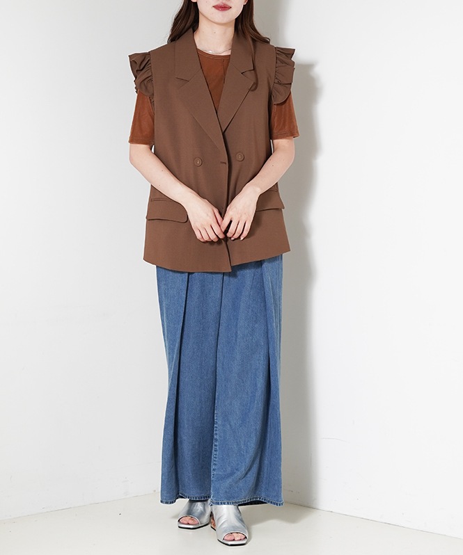 【新品タグ付き】ボーダーズアットバルコニー　フリルショルダージレ BORDERS at BALCONY（ボーダーズアットバルコニー） ジャケット ノー