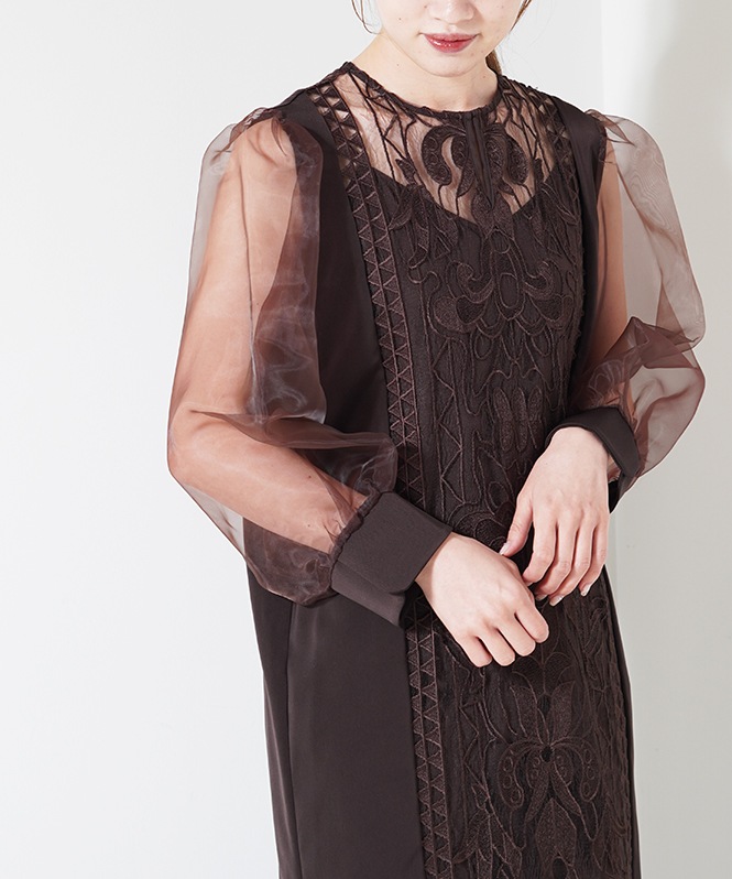 Jacquard lace pencil dress■