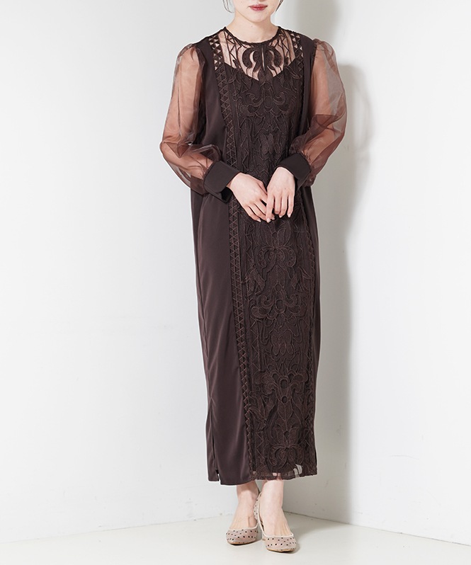 Jacquard lace pencil dress■