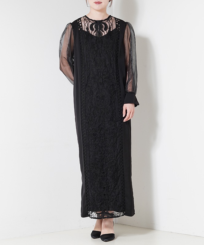Jacquard lace pencil dress■