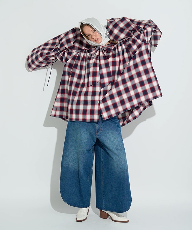 4WAYチェックブラウス