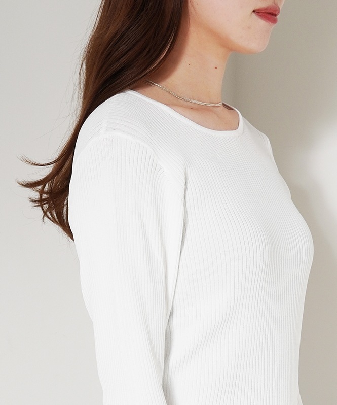 裾シアー切替えベルスリーブニット