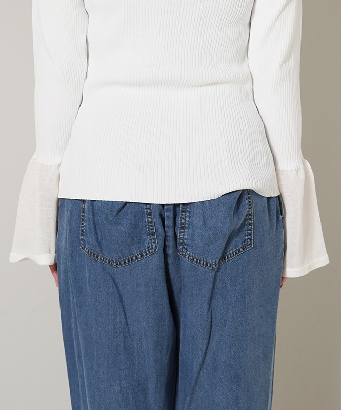 裾シアー切替えベルスリーブニット