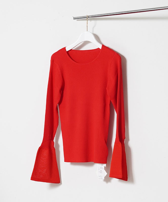 裾シアー切替えベルスリーブニット