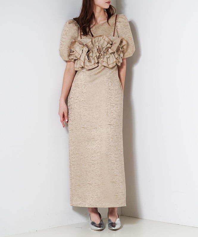 y*e様 Wavy frill bustier jacquard dress Wavy frill bustier jaguard dress | DRESS,DRESS | ROOM903 online