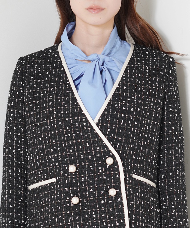 ノーカラーツイードショートジャケット