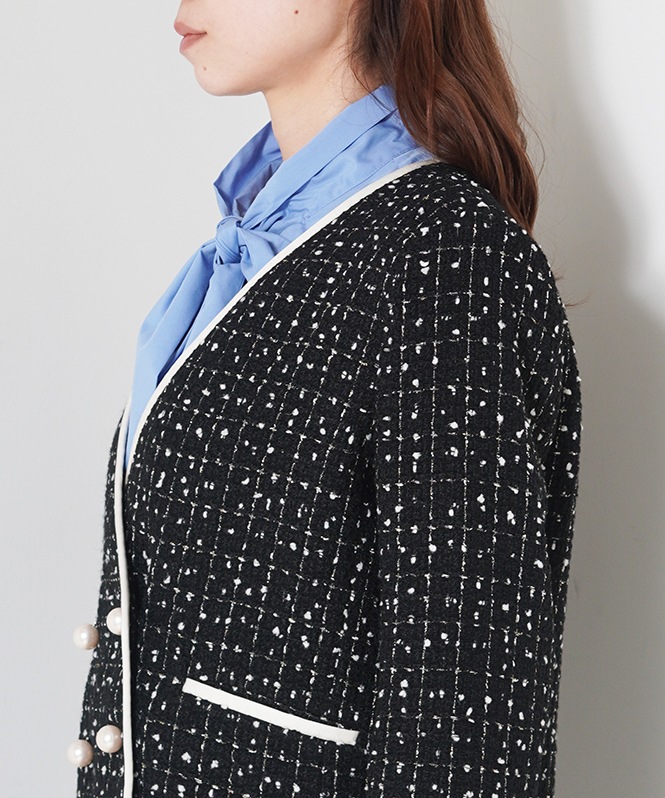 ノーカラーツイードショートジャケット