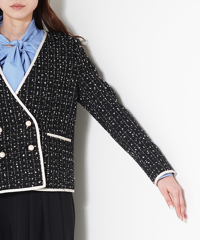 ノーカラーツイードショートジャケット