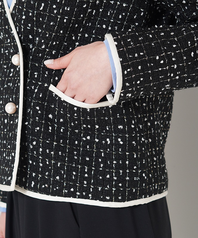 ノーカラーツイードショートジャケット