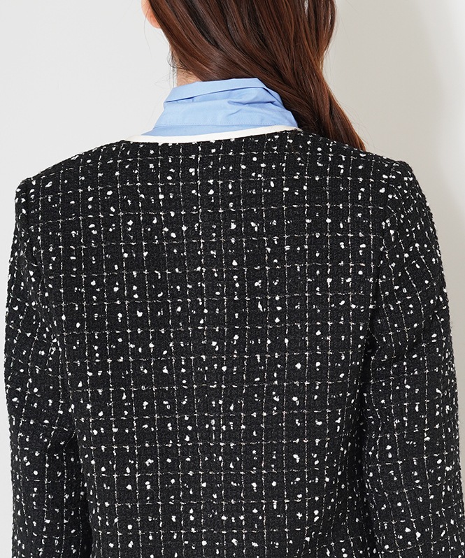 ノーカラーツイードショートジャケット