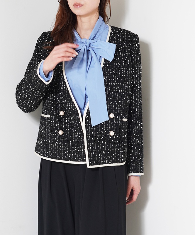 ノーカラーツイードショートジャケット