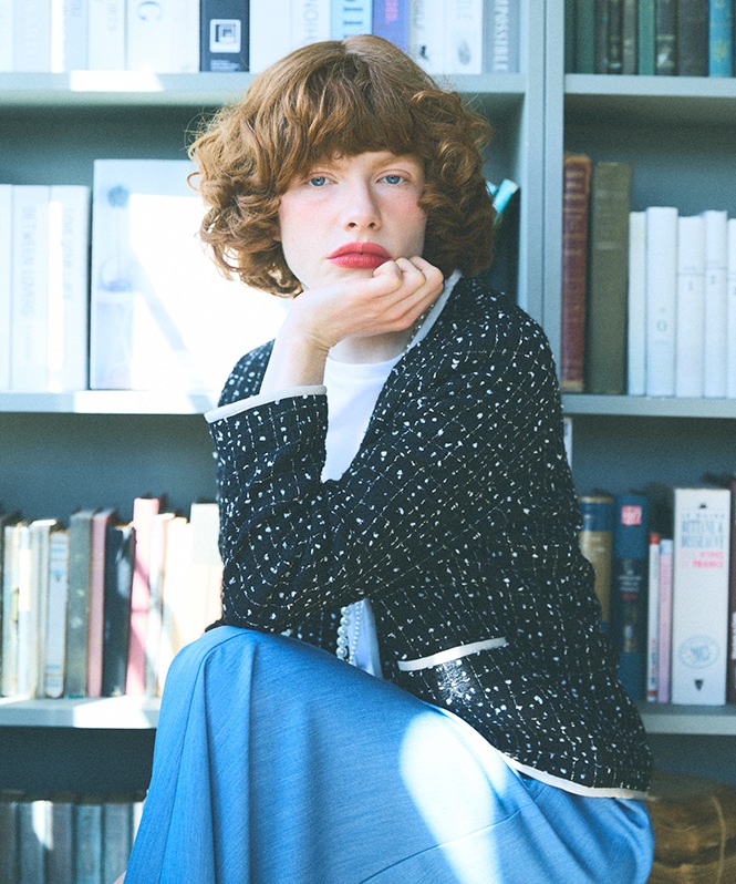 ノーカラーツイードショートジャケット