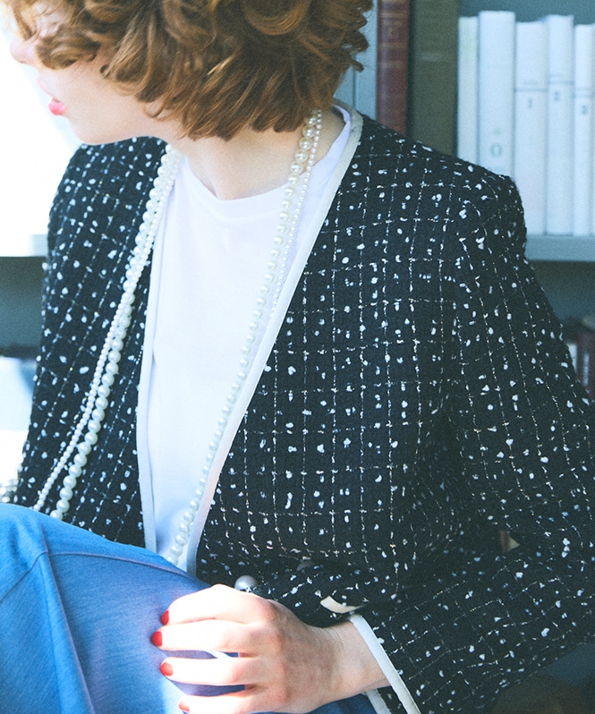 ノーカラーツイードショートジャケット