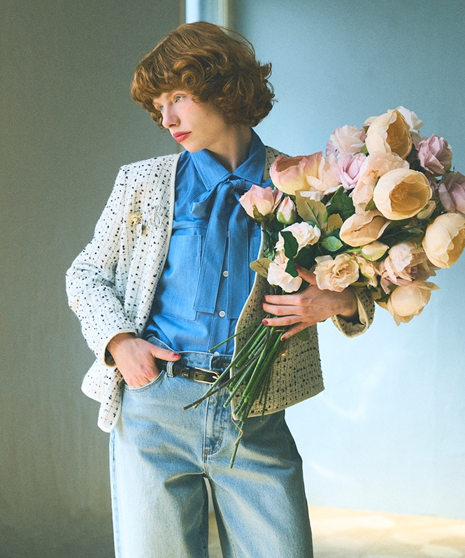 ノーカラーツイードショートジャケット