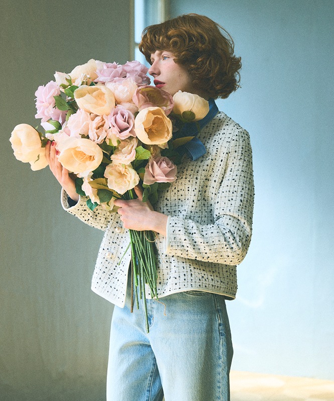 ノーカラーツイードショートジャケット