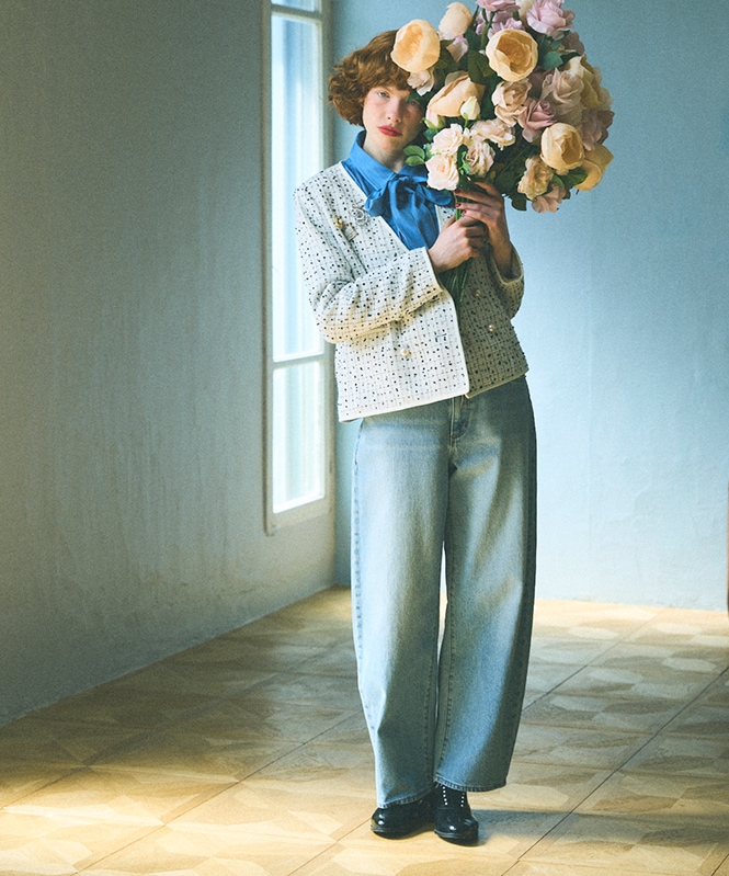 ノーカラーツイードショートジャケット