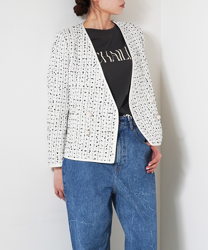 ノーカラーツイードショートジャケット