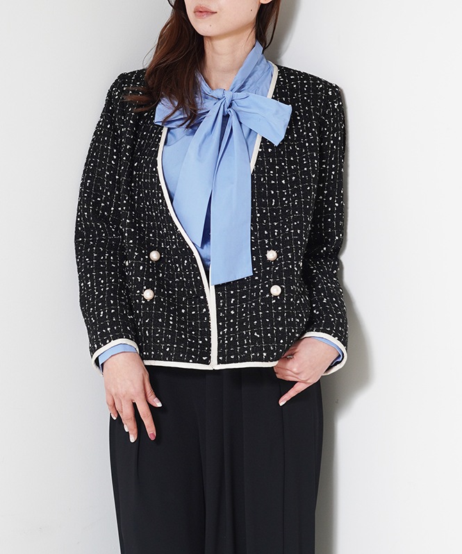 ノーカラーツイードショートジャケット