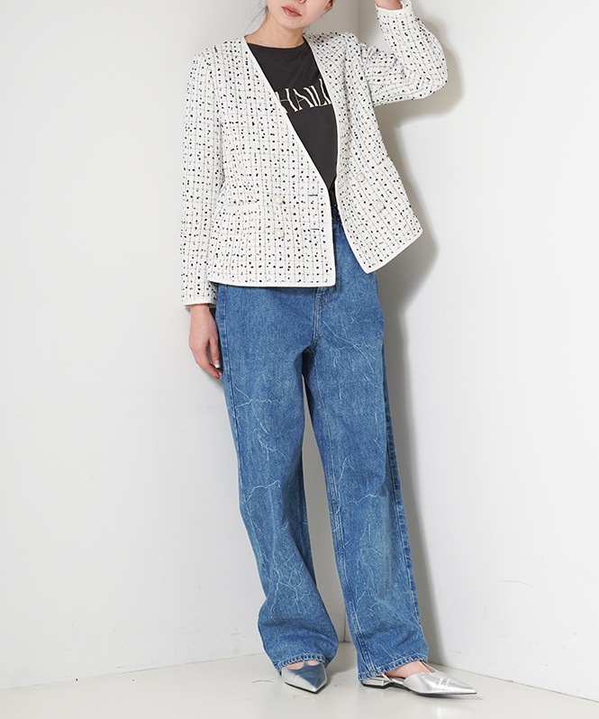 ノーカラーツイードショートジャケット