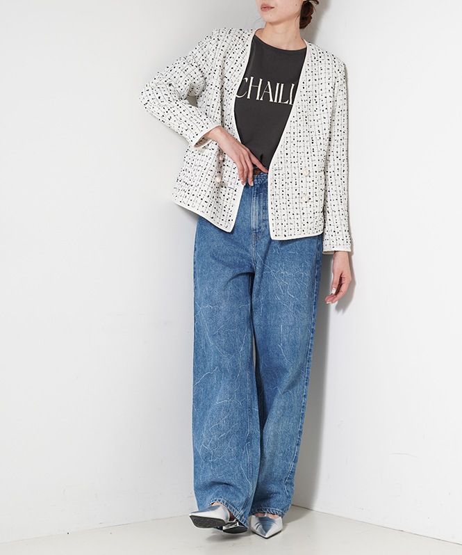 ノーカラーツイードショートジャケット