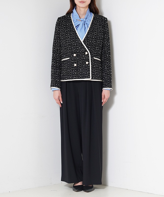 ノーカラーツイードショートジャケット