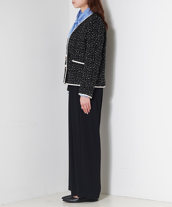 ノーカラーツイードショートジャケット