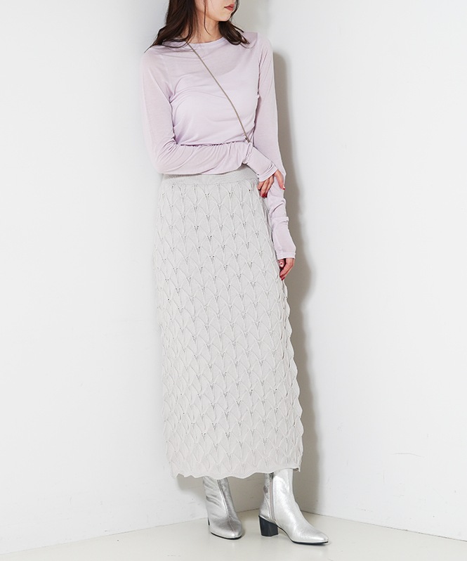 アーチスモッキング柄ニットスカート