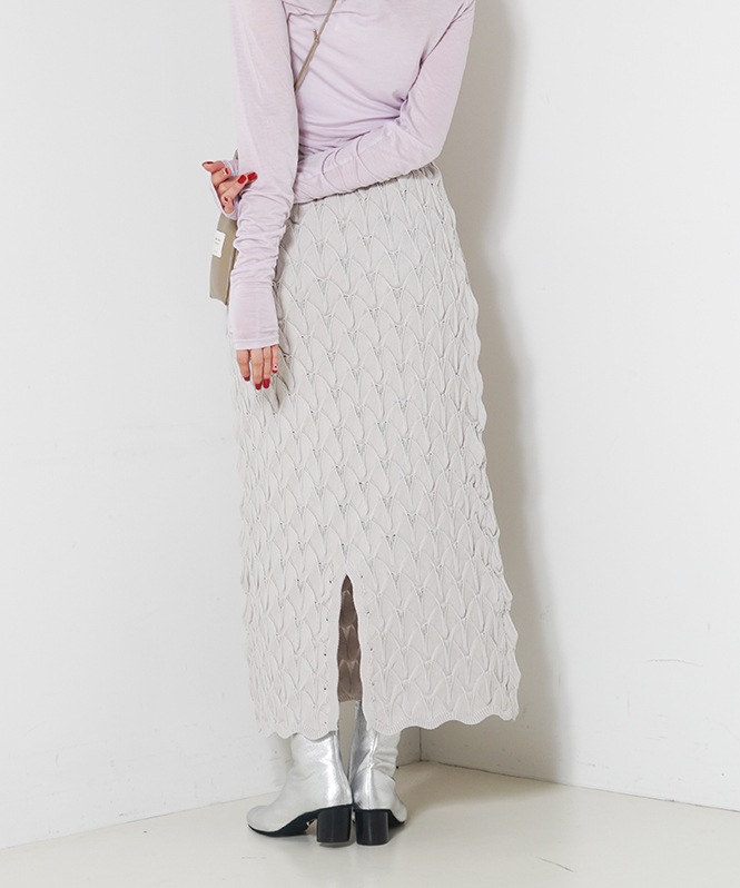 アーチスモッキング柄ニットスカート