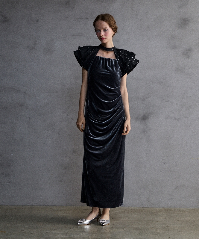 drape velour dress(dot) | DRESS,DRESS | ROOM903 online