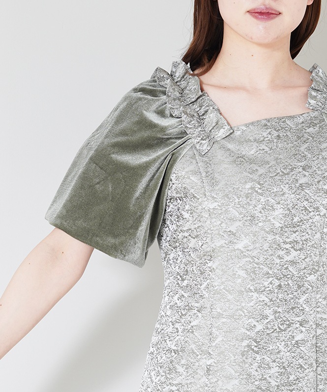 Puff-sleeve Jacquard Dress
