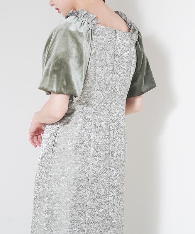 Puff-sleeve Jacquard Dress