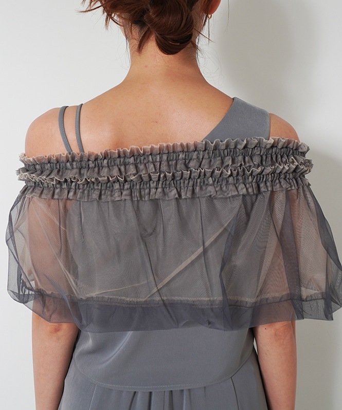 Cotton race souffle sleeve dress■