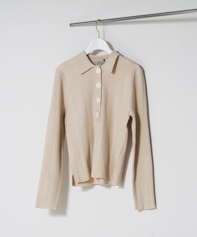 トップス Ribbed jersey polo shirt シーアイランド カシミヤ ポロシャツ（Navy）| Sunspel