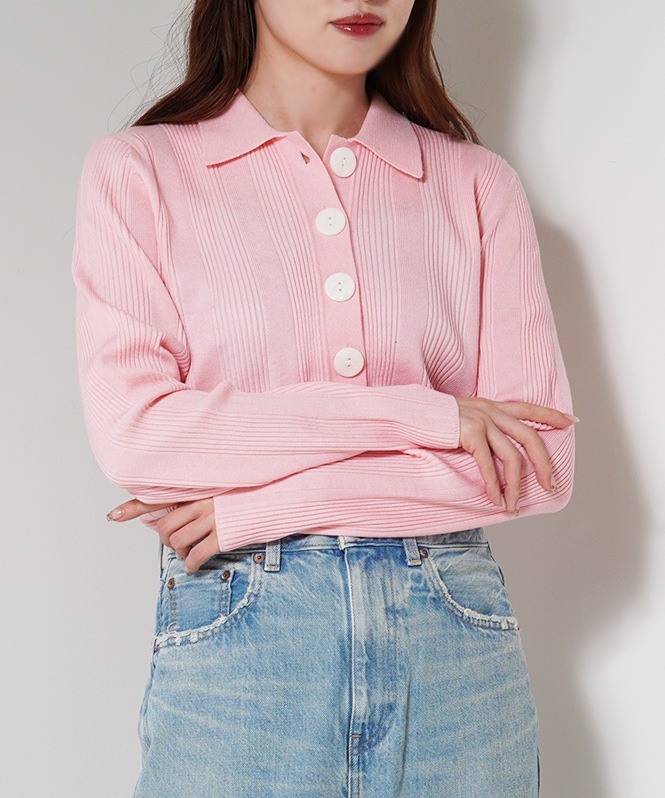 Pique Polo Knit Top ピンク専用出品 Pique Polo Knit Top ピンク専用出品 Pique Polo Knit Top ピンク専用