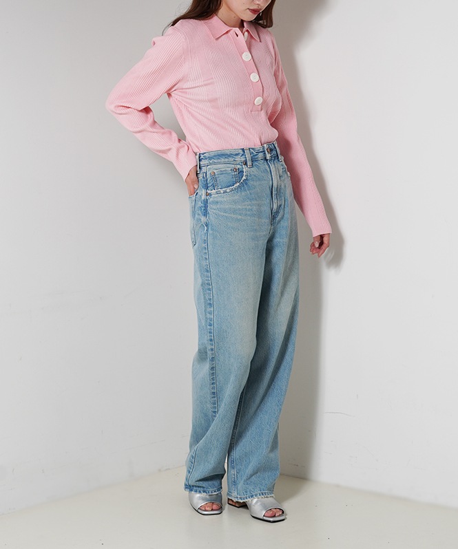 Rib Knit Polo Shirt | TOPS,ニット | ROOM903 online