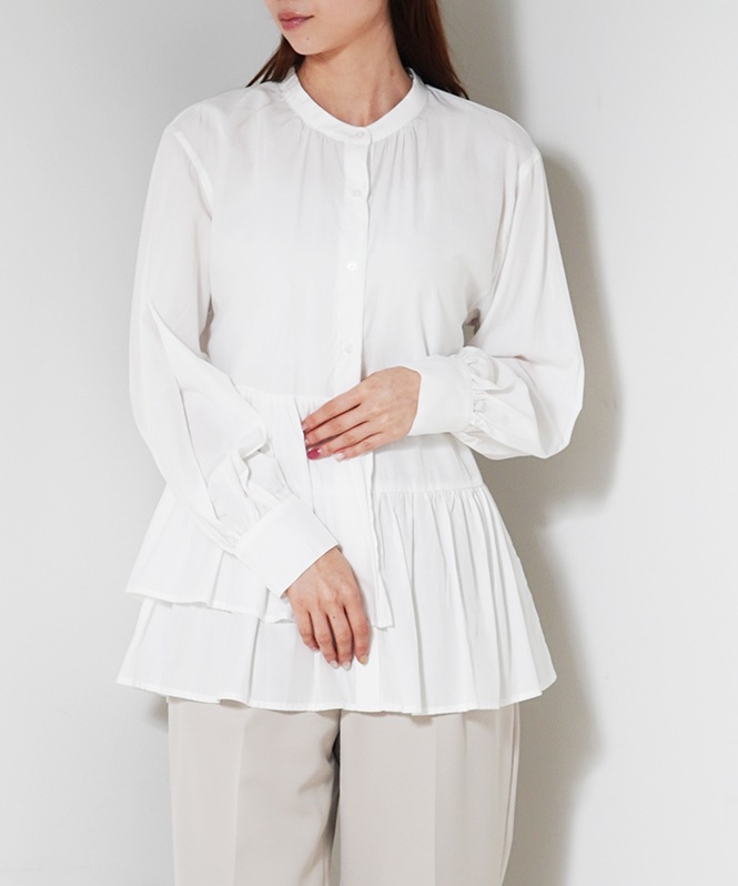 アシメフリルデザインブラウス
