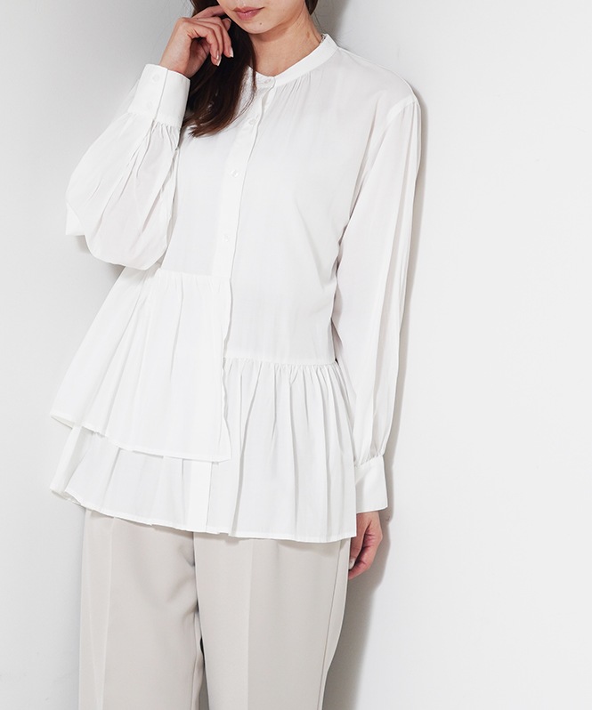アシメフリルデザインブラウス