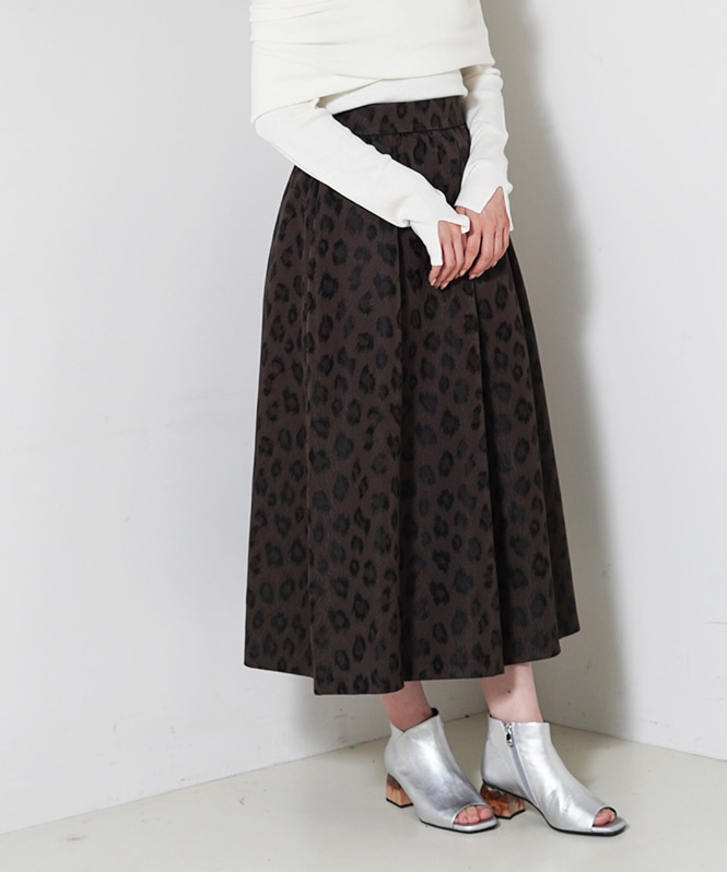 Drawer ドゥロワー レオパード ジャガード タック スカート レオパードジャガードタックスカート | SKIRT,フレアスカート
