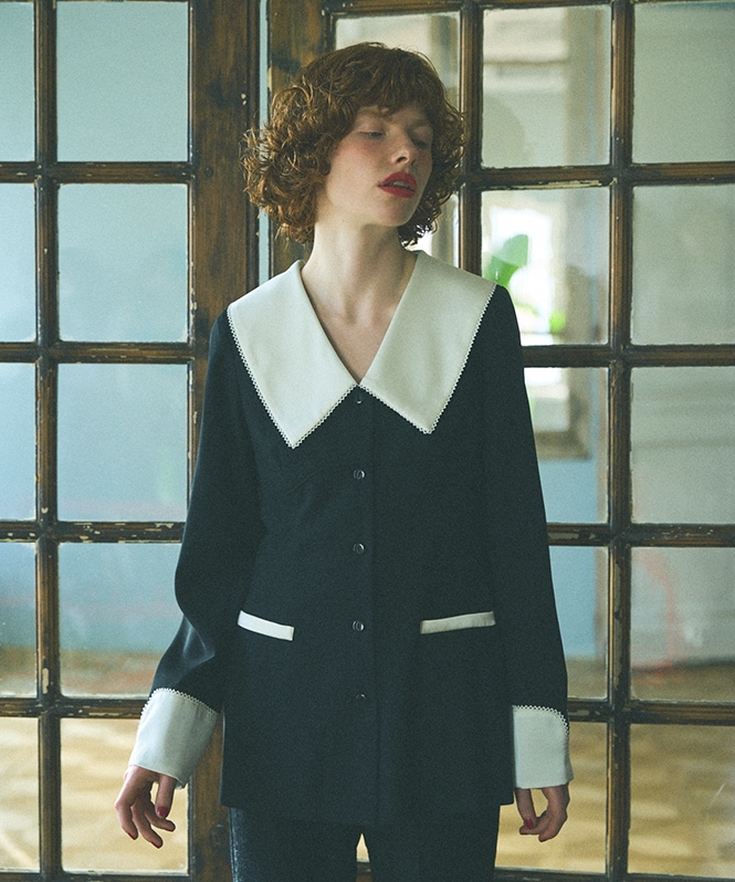 contrast collar set up dress